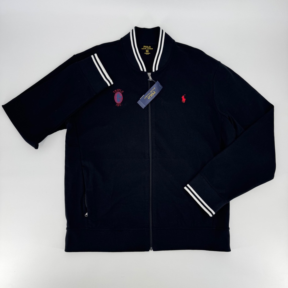 Polo Ralph Lauren Men XL Black Full Zip Track Jacket Triple G Inc Varsity Logo - Picture 2 of 6